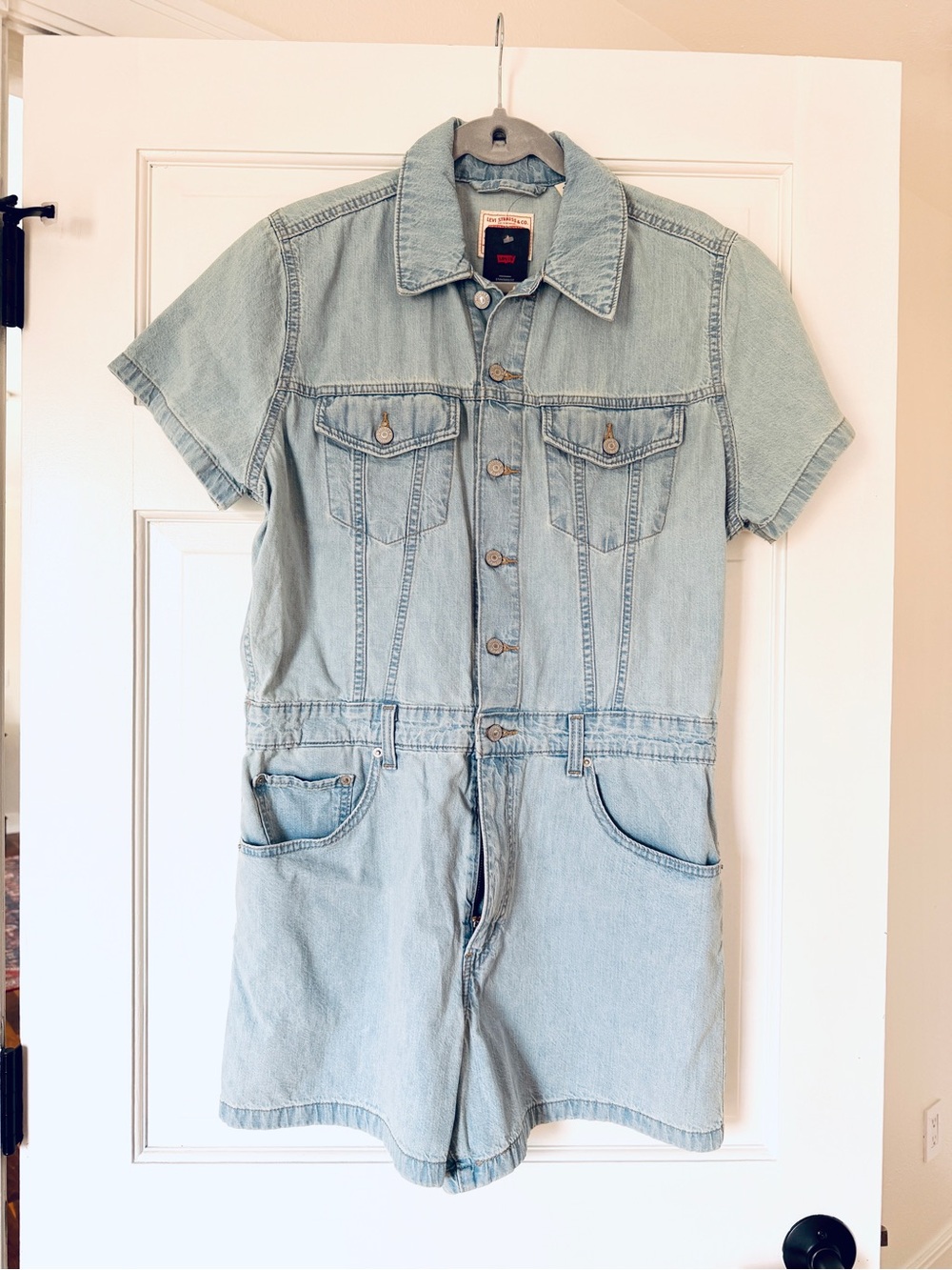 Levi’s Heritage Short Sleeve Denim Romper A7449 Light Wash NWT Size L